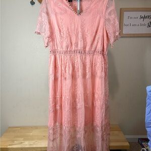 Elegant Peach Lace Maxi Dress